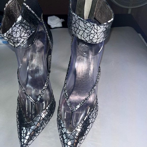 Jeffrey Campbell handmade silver ankle wrap pointy toe high heel shoes size 9.5 - Picture 6 of 17